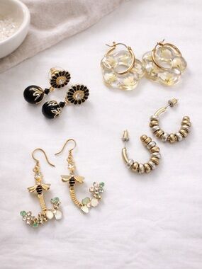 Eclectic whimsical earring bundle floral botanical lucite gold elegant feminine